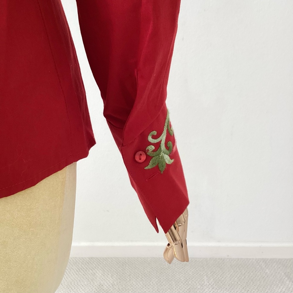 Nara Camicie Red Floral Embroidery Button Down Long Sleeves Shirt SZ 4 - Picture 7 of 11